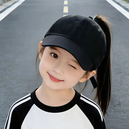 Children Sun Hat Girls Ponytail Duckbill Hats Kids Empty Top Baseball Cap