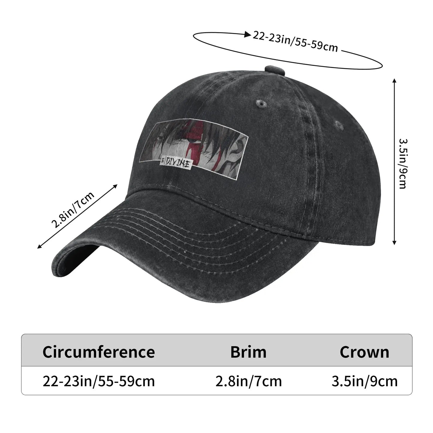 Divine Anime Eyes Monochrome Japanese Cozy Manga Fashion Baseball Cap