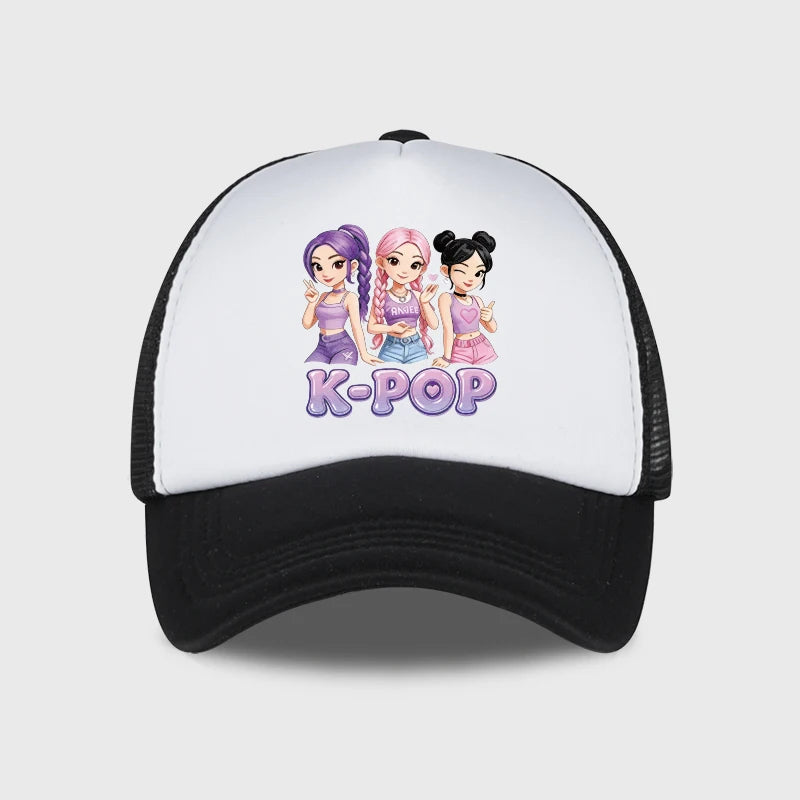 Y2K-Style Baseball Cap With K-Pop Print Design