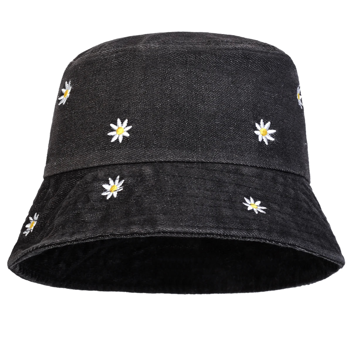 Unisex Daisy Embroidery Denim Bucket Hats