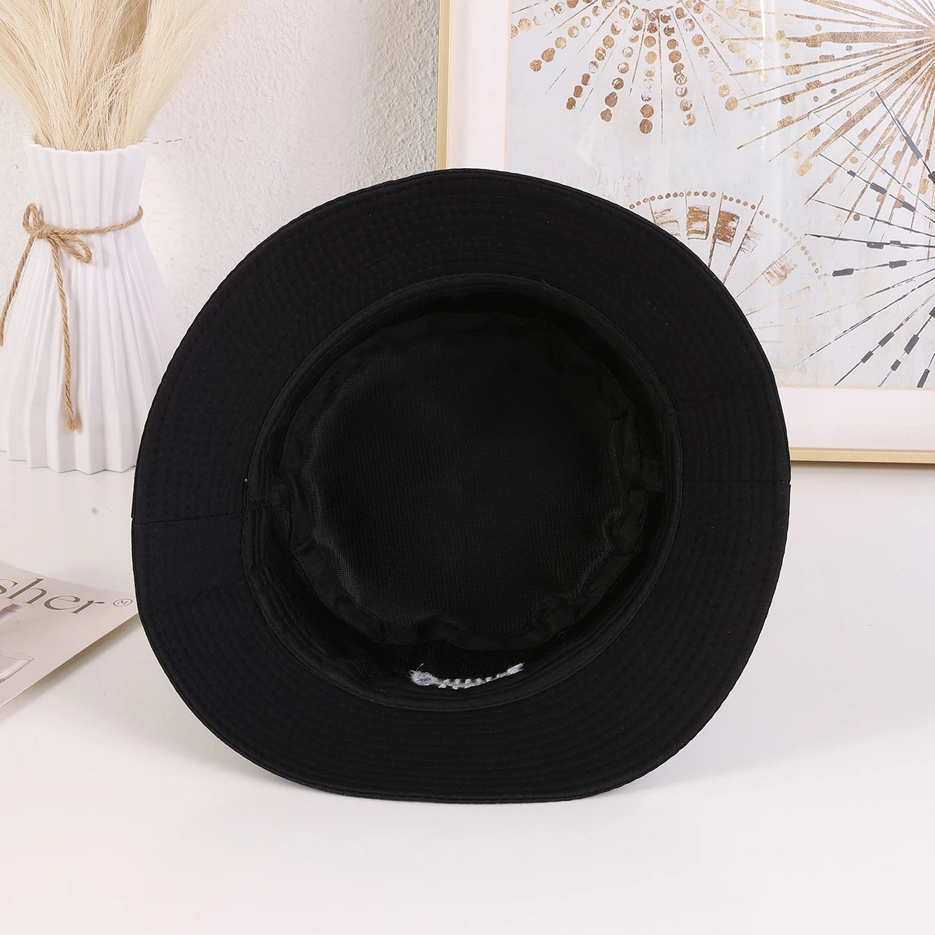 Cross-Border Simple Embroidered Fishbone Wide-Brimmed Fisherman's Hat