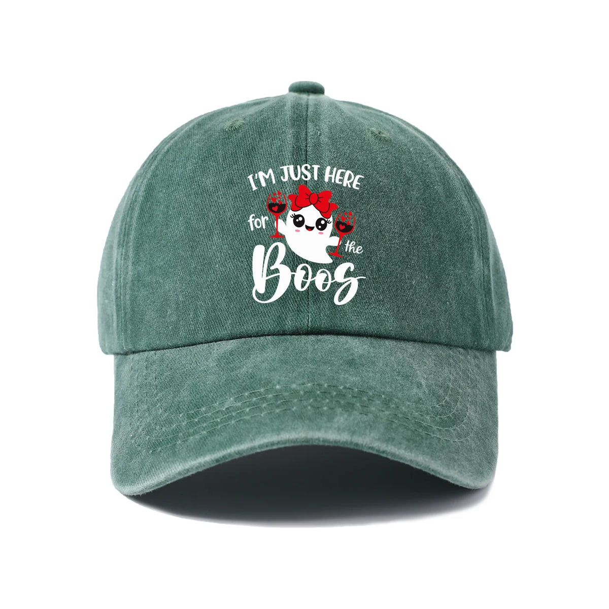 Vintage Washed Ghost Wine Pun Graphic Baseball Cap