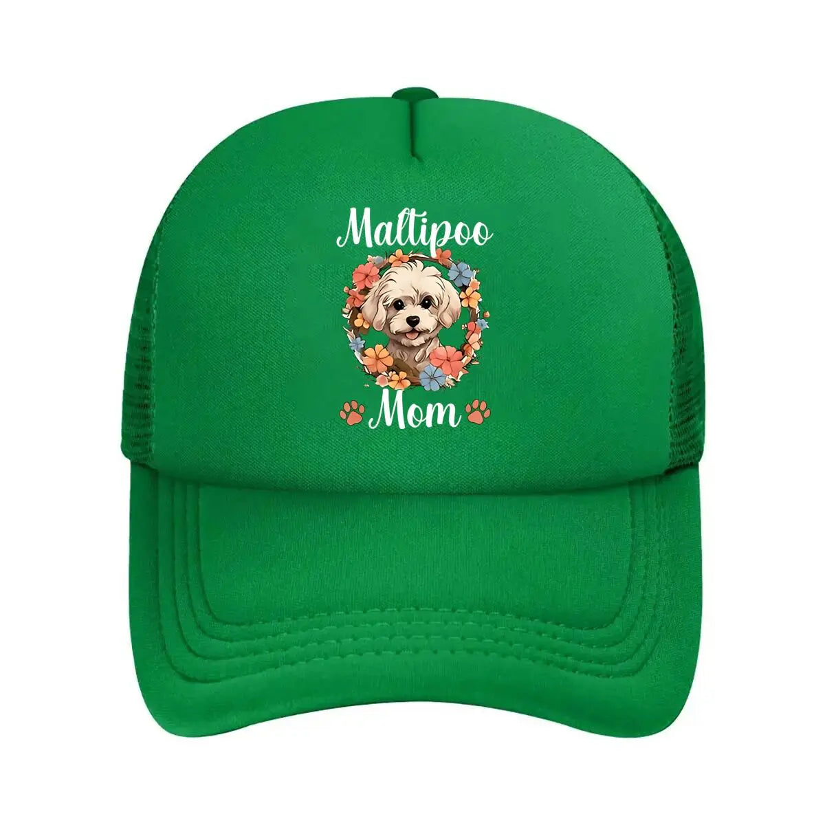 Maltipoo Mom Baseball Cap With Adorable Maltipoo & Floral Print