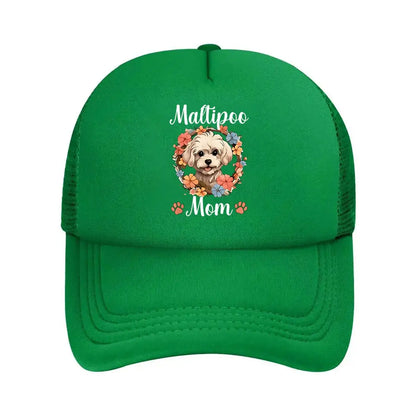 Maltipoo Mom Baseball Cap With Adorable Maltipoo & Floral Print
