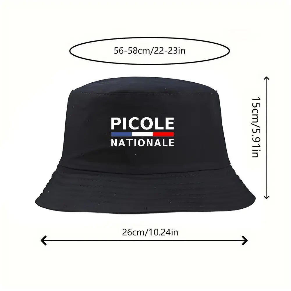 Black Bucket Hat Summer Fisherman Hat Fishing Cap With PICOLE NATIONALE Print