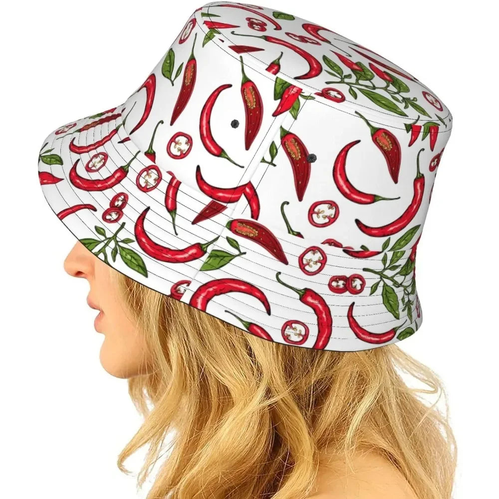 Red Pepper Chili Fisherman Cap Summer Unisex Printing Bucket Hat