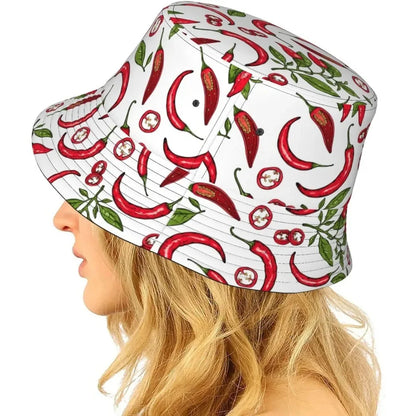 Red Pepper Chili Fisherman Cap Summer Unisex Printing Bucket Hat