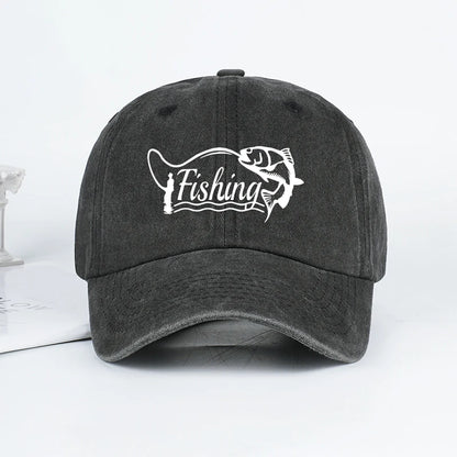 Classic Fishing Quote Print Washed Baseball Cap