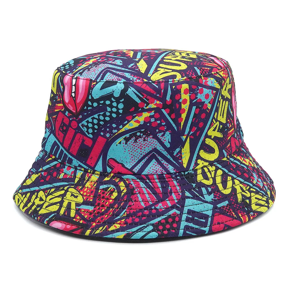 Panama Bucket Hats Animal Letter Print Fisherman Hat For Women Men