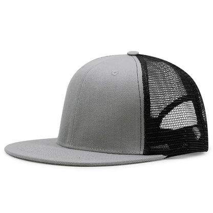 Adult Solid Color Flat Brim Mesh Snapback Cap Men Woman Hip Hop Plain Baseball Hat  55-60cm