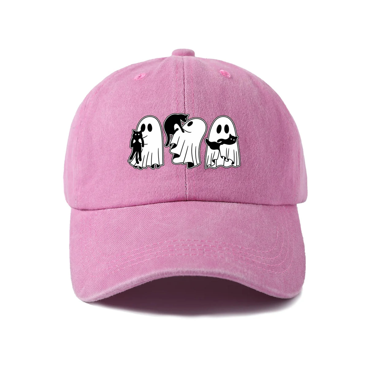 Vintage Washed Ghosts Holding Black Cats Graphic Baseball Cap