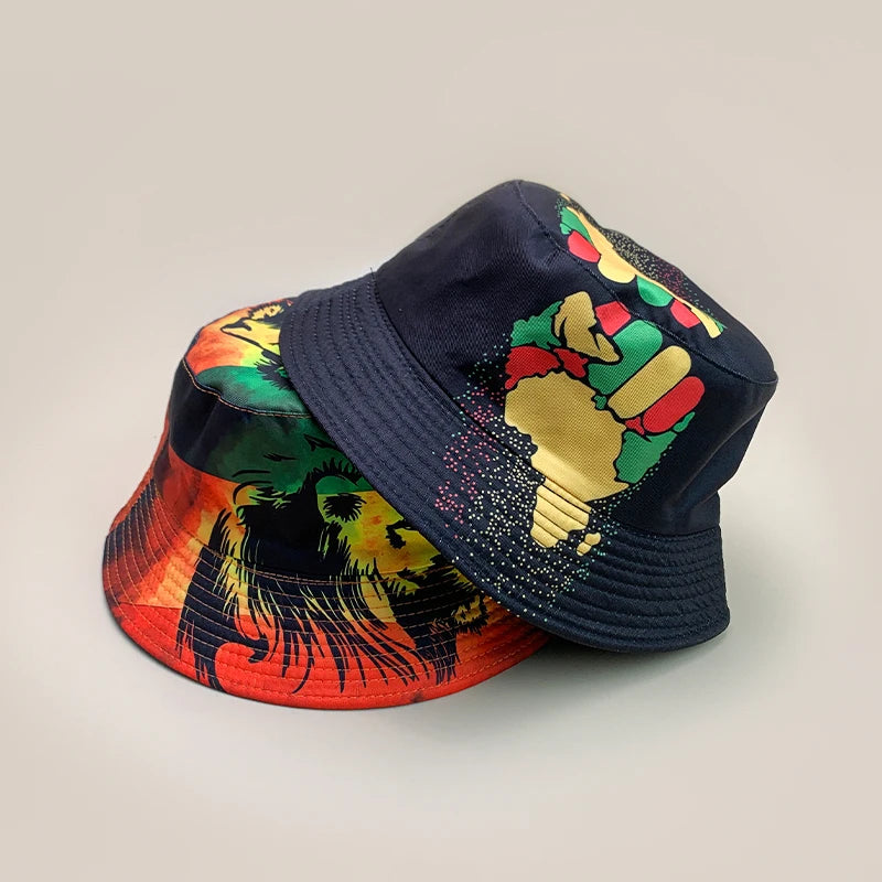 Print Lion Graffiti Letter Bucket Hats New Unisex Fisherman Caps