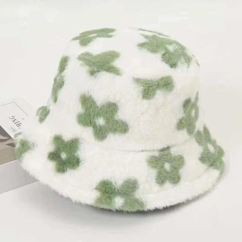 Fluffy Fur Women Bucket Hat Thick Warm Sun Hat For Men and Women