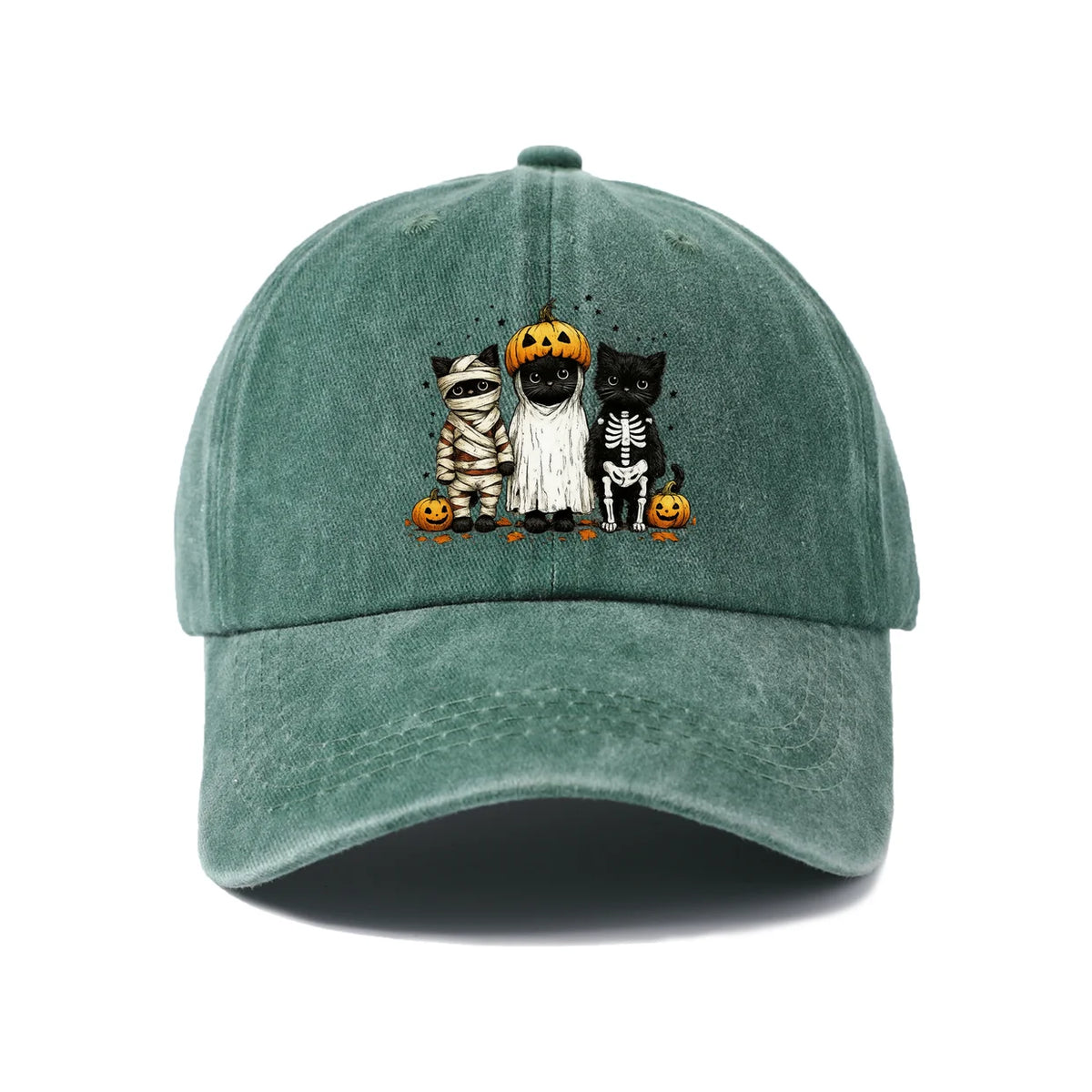 Halloween Mummy Ghost and Cats Baseball Cap