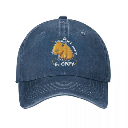 Classic Denim Capybara Don't Worry Be Capy Baseball Cap
