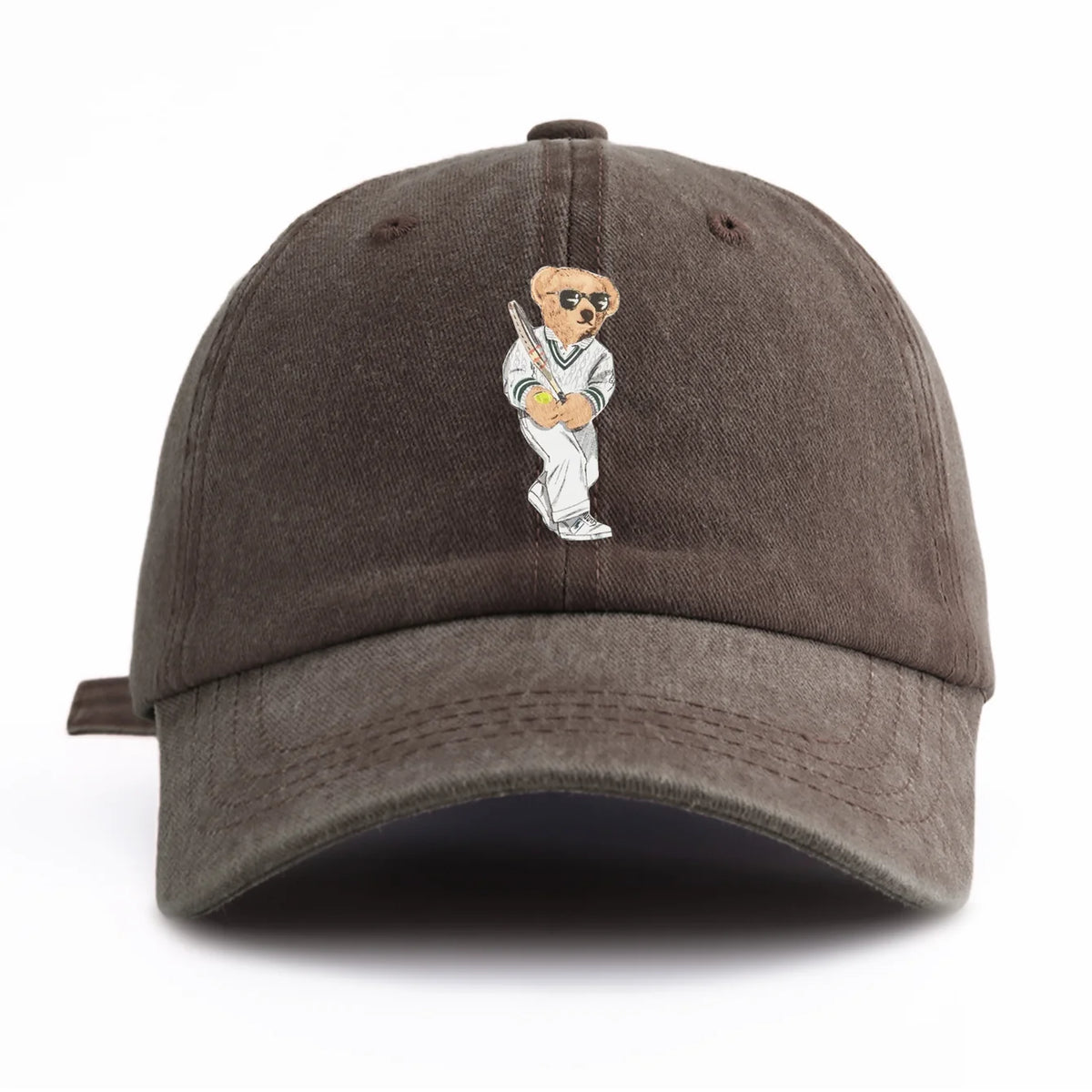 Baseball Bear Print Washed Cotton Adjustable Baseball Hat