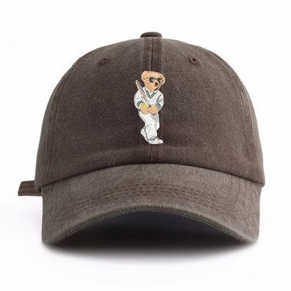 Baseball Bear Print Washed Cotton Adjustable Baseball Hat