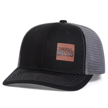 Unisex THE REAL BOSS Letter Brown Leather Label Baseball Caps Snapback Caps Sunscreen Hat