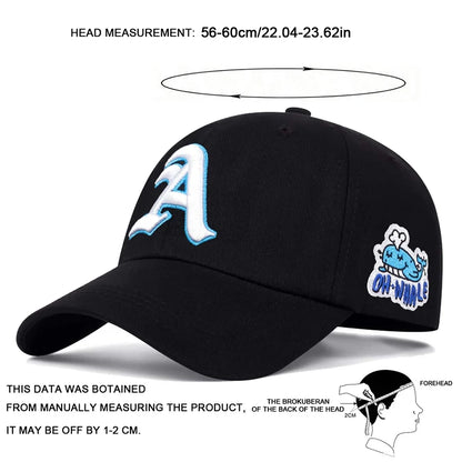 Unisex Gothic Letter A Side Whale Embroidery Baseball Caps