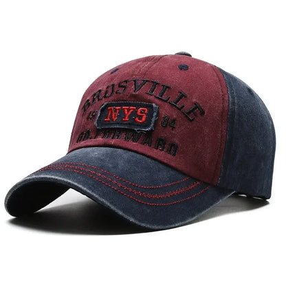Four Seasons Men Baseball Cap Casual Distressed Cotton Letter Embroidered Cap Bent Brim Dome