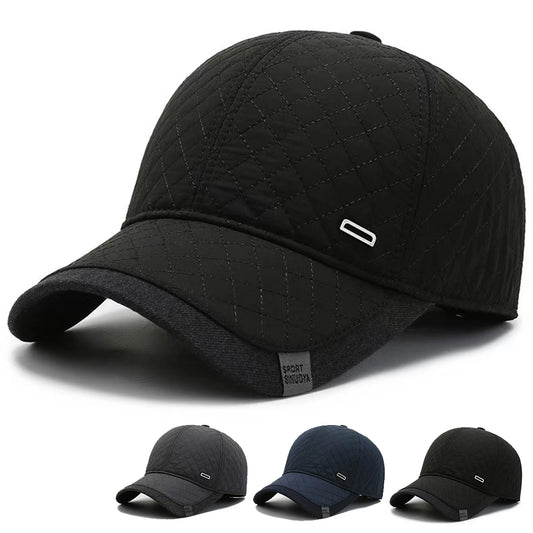 Unisex Square Label Grid Baseball Caps With Ear Thick Winter Thicken Hats Outdoor