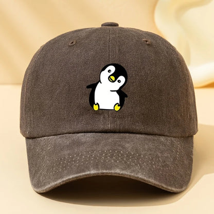 Retro Washed Penguin Cartoon Printed Baseball Cap