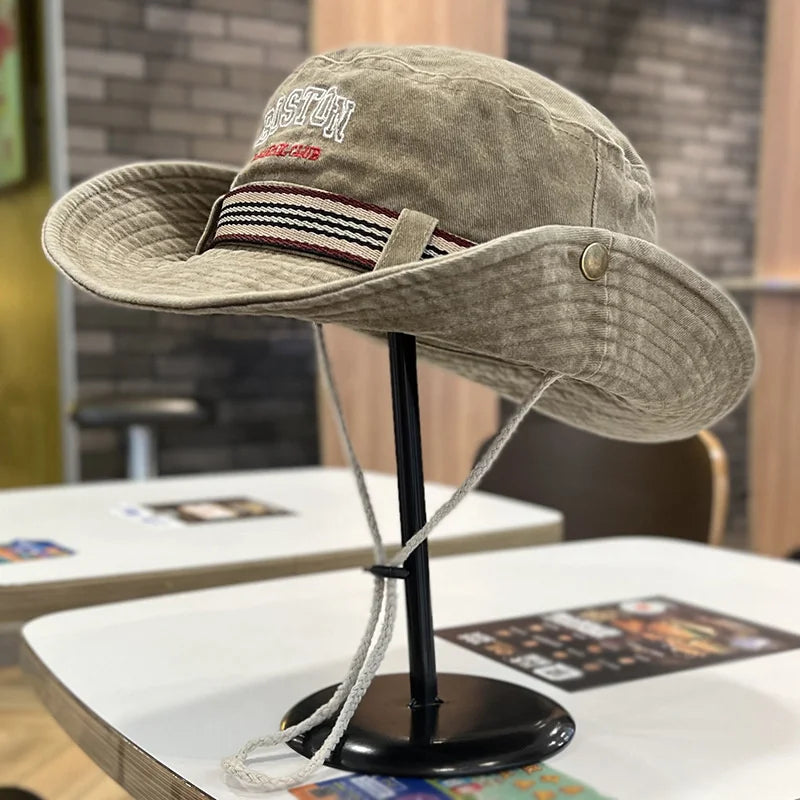 Summer Men Bucket Hat Outdoor Washed Cotton