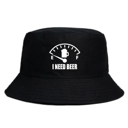 I Need Beer Printed Bucket Hat Women Men Casual Reversible Fisherman Cap