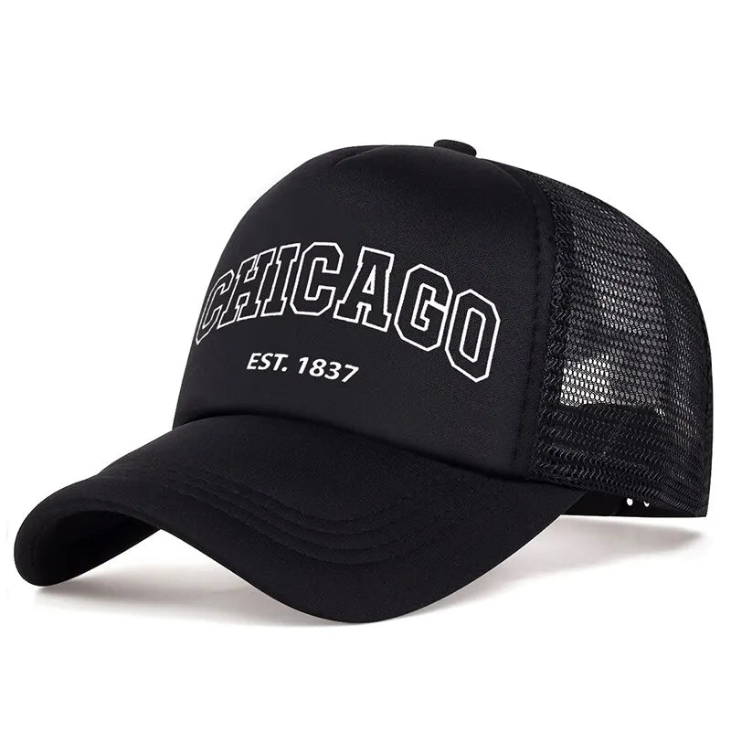 Summer Men Mesh Baseball Cap Outdoor Sport Chicago Letter