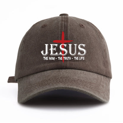 JESUS CROSS Print Washed Baseball Cap