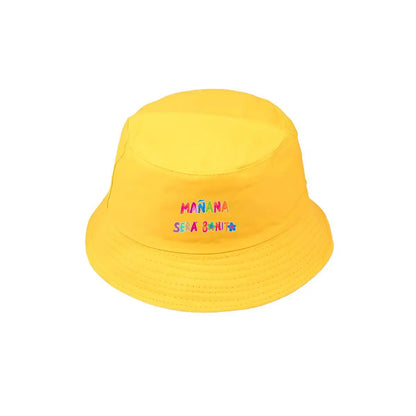 Black Bucket Hat With Wide Brim Rainbow Gradient 'MANANA SERA BONITO' Print