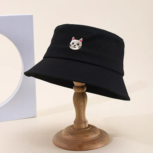 Women's Embroidered Kitten Bucket Hat