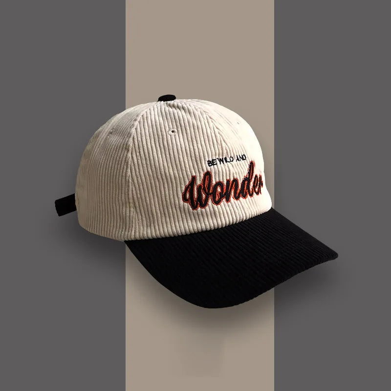 Corduroy Hat WONDER Embroidery Patchwork Colours Baseball Cap