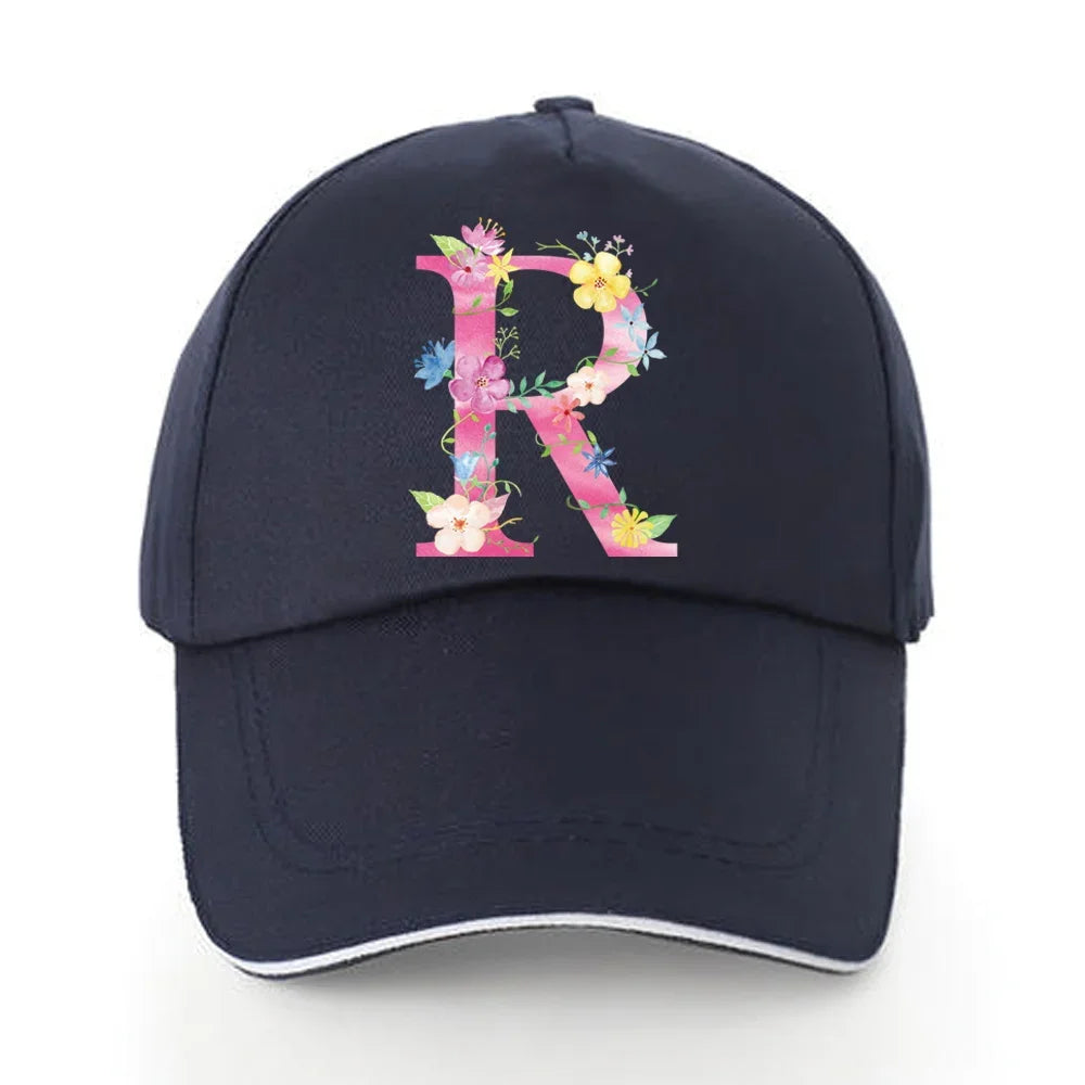 Men Baseball Cap Pure Cotton Adjustable Back Buckle Hat Pink Letter Print