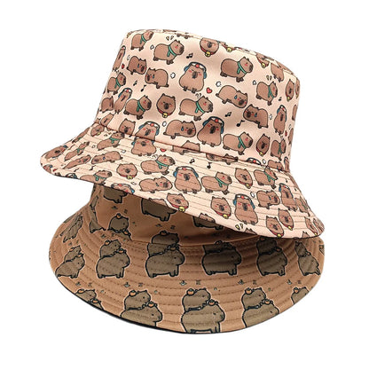 Cartoon Capybara Bucket Hat Animal Printing Pattern Fisherman Hats