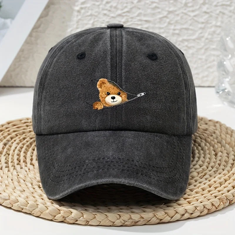 Cartoon Zipper Bear Print Baseball Cap