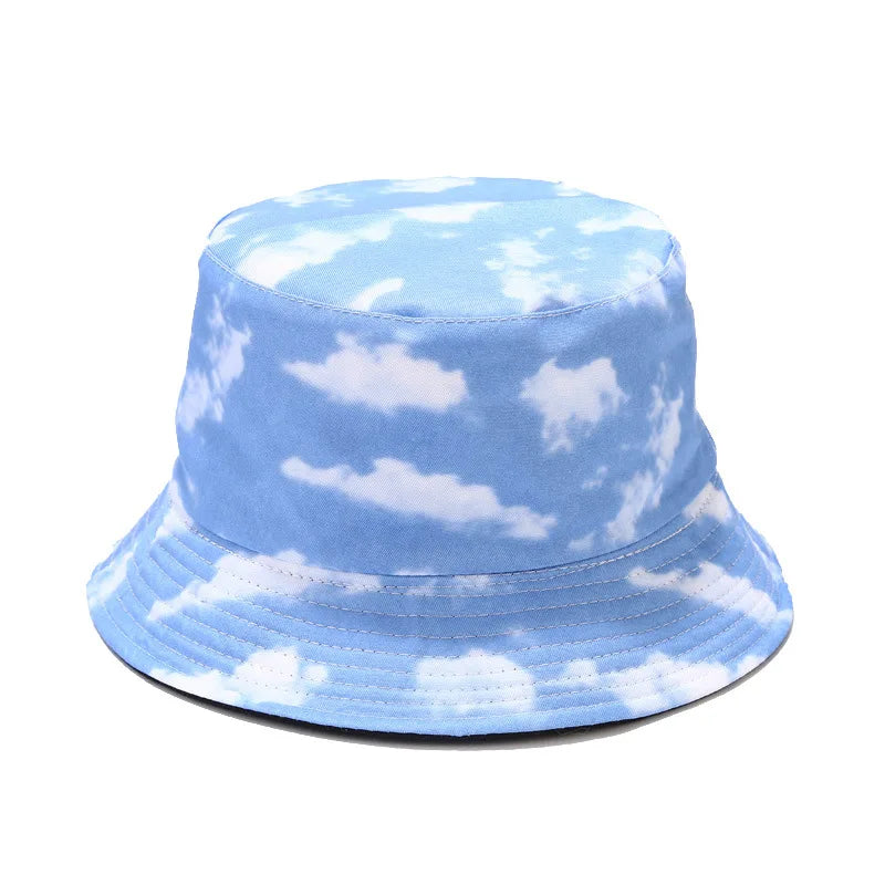 Cotton Blue Sky And White Clouds Print Bucket Hat