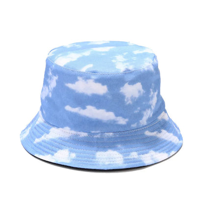 Cotton Blue Sky And White Clouds Print Bucket Hat
