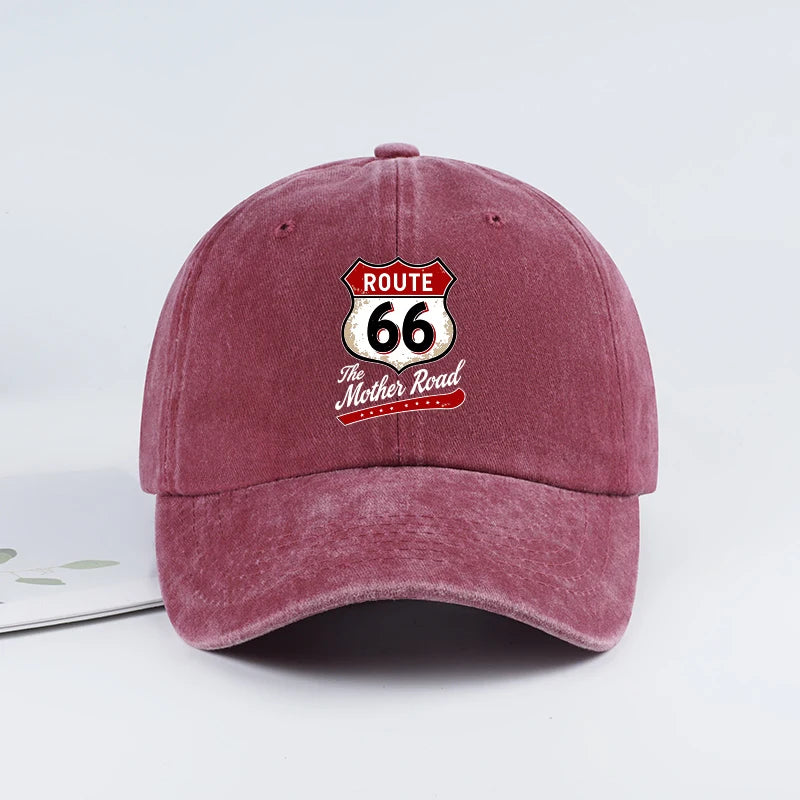 Vintage Route 66 "The Mother Road" Print Washed Baseball Cap