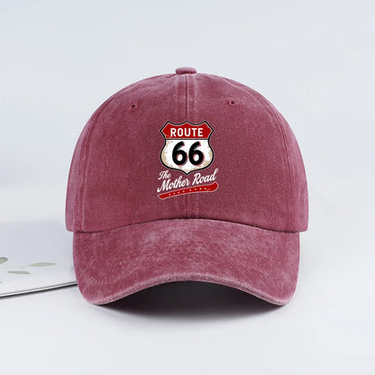 Vintage Route 66 "The Mother Road" Print Washed Baseball Cap