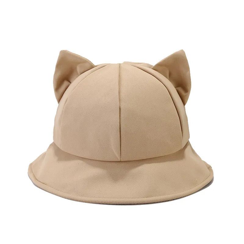 New Cartoon Cat Ear Bucket Hat Cap For Girl Sun Hat Women Korean