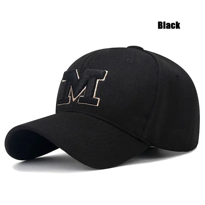 M Letter Gold Thread Embroidery Elastic Pineapple Cloth Material Thick and Durable High Quality Baseball Cap