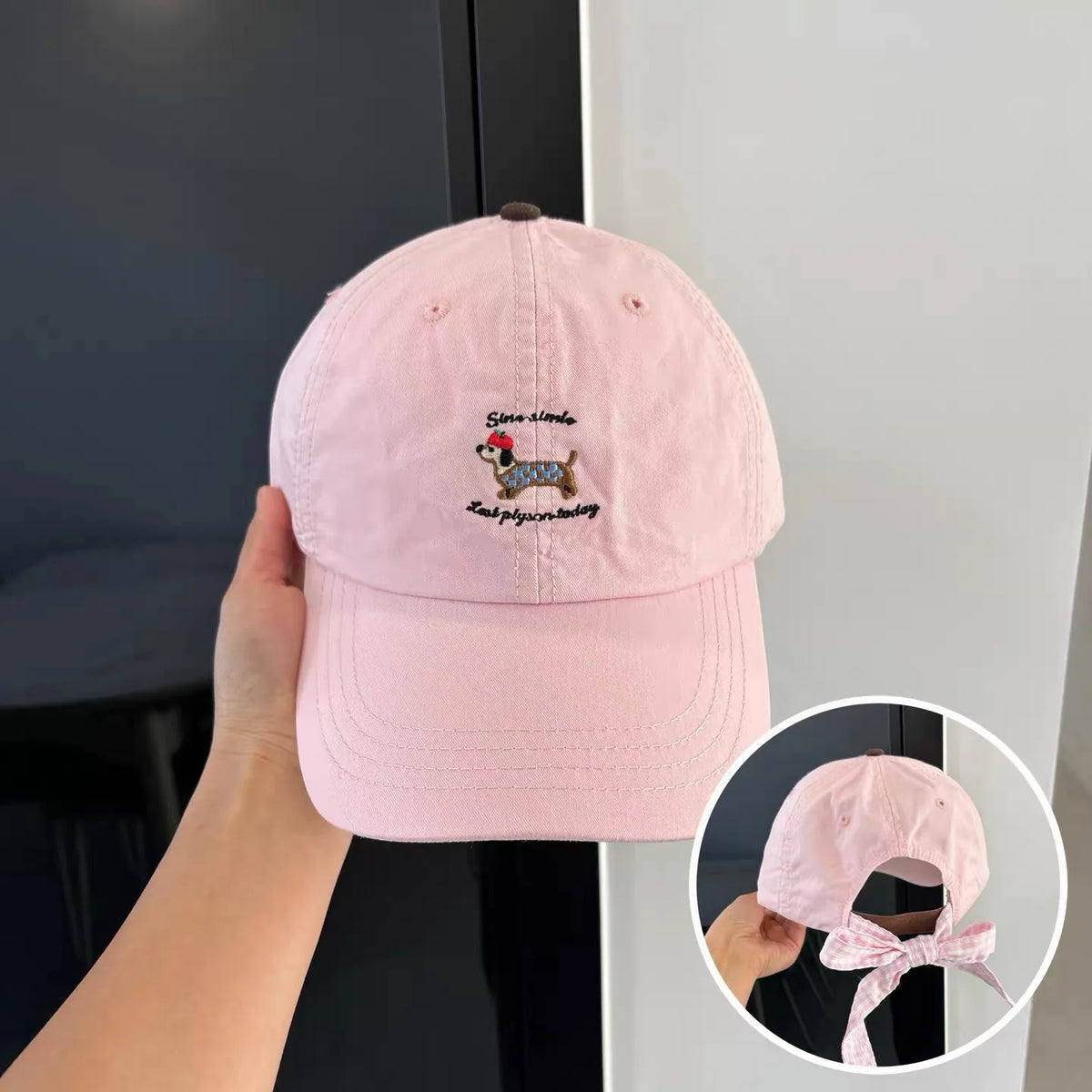 Embroidered Dog Bow Baseball Cap
