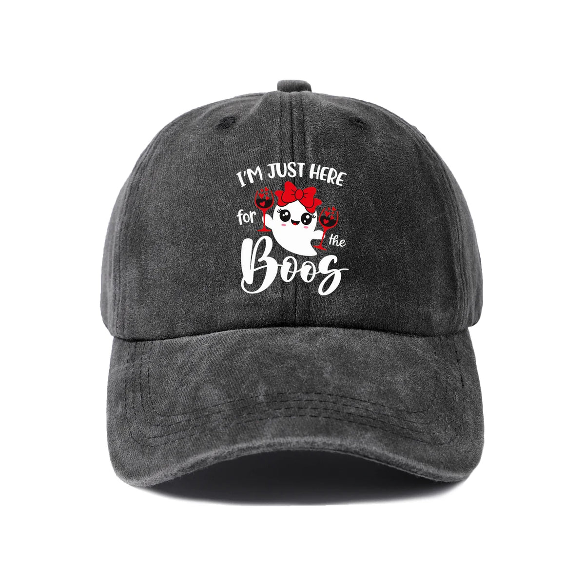 Vintage Washed Ghost Wine Pun Graphic Baseball Cap