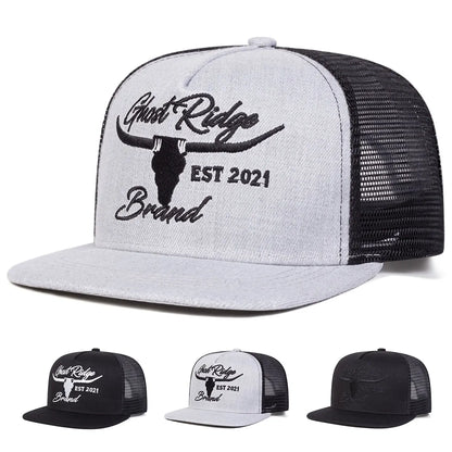 Unisex Bullhead Letter Embroidery Hip-hop Net Hats Spring Summer Outdoor