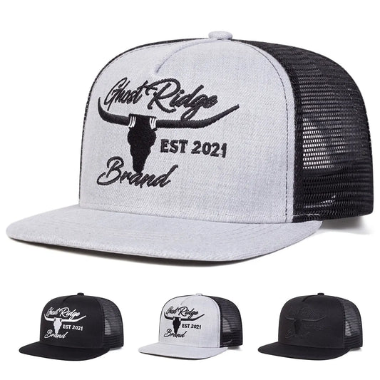 Unisex Bullhead Letter Embroidery Hip-hop Net Hats Spring Summer Outdoor