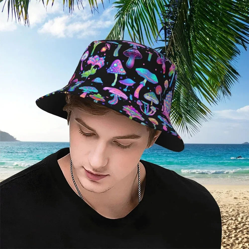 Purple Mushroom Fisherman Cap Summer Unisex Printing Bucket Hat