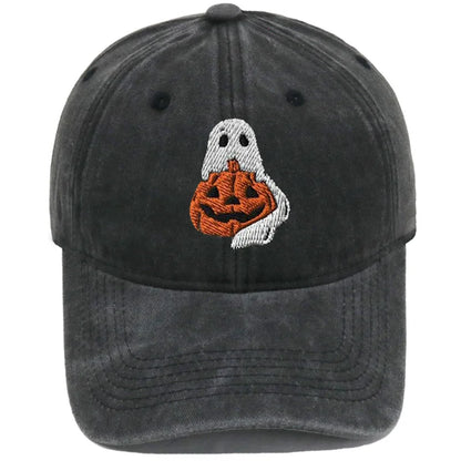 Vintage Washed Ghost Wrapping Pumpkin Embroidery Baseball Cap