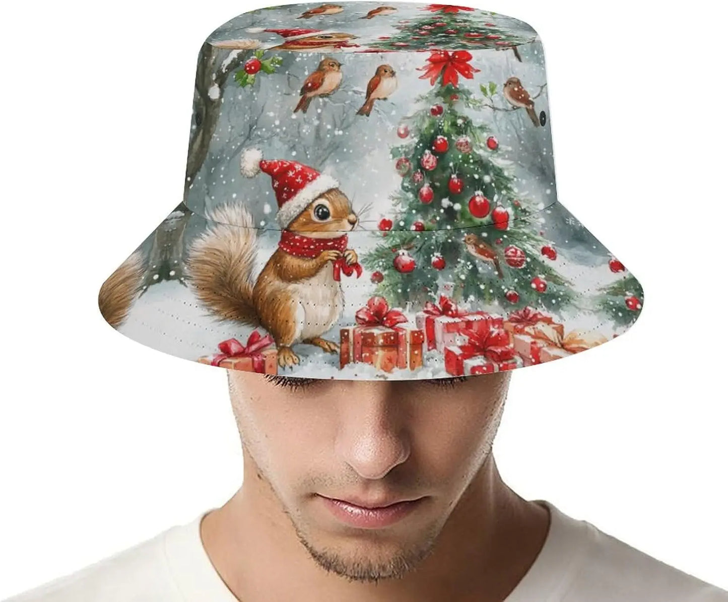 Bucket Hats Merry Christmas Squirrel Unisex Bucket Hat Beach