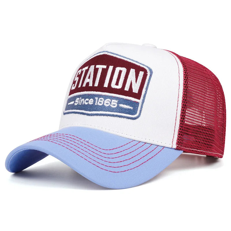Unisex Baseball Cap Classic STATION Letter Pattern Mesh Cap